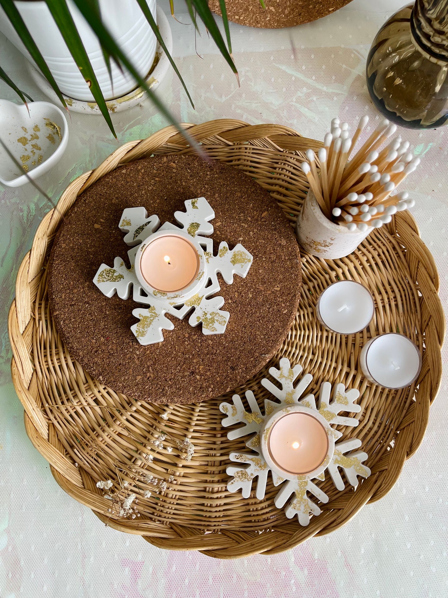 Snowflake Tealight Candle Holder - Set Of Two