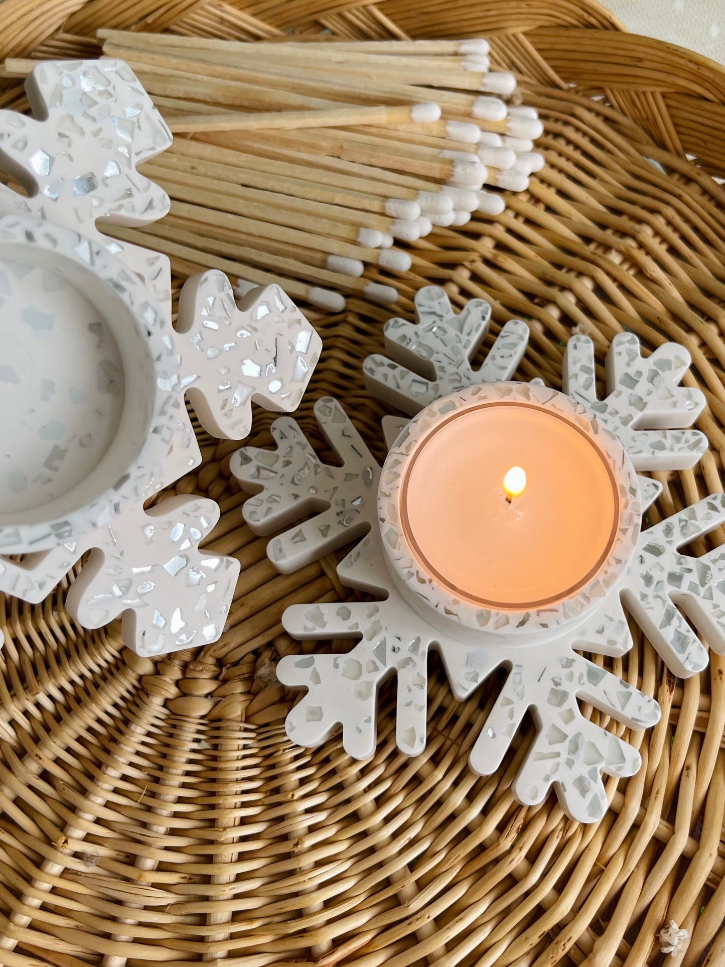 Snowflake Tealight Candle Holder - Set Of Two