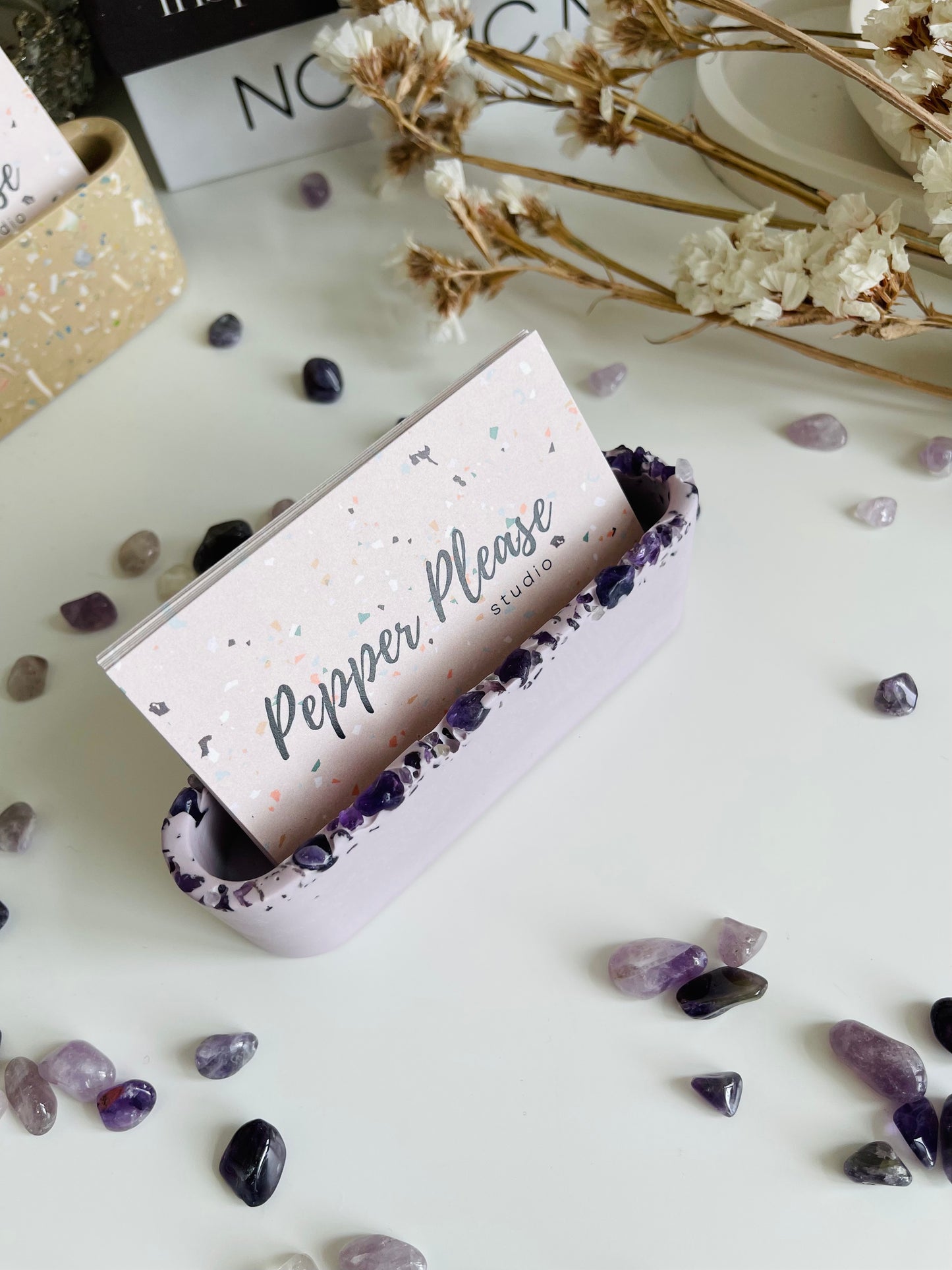 Business Card Holder - Amethyst Rim