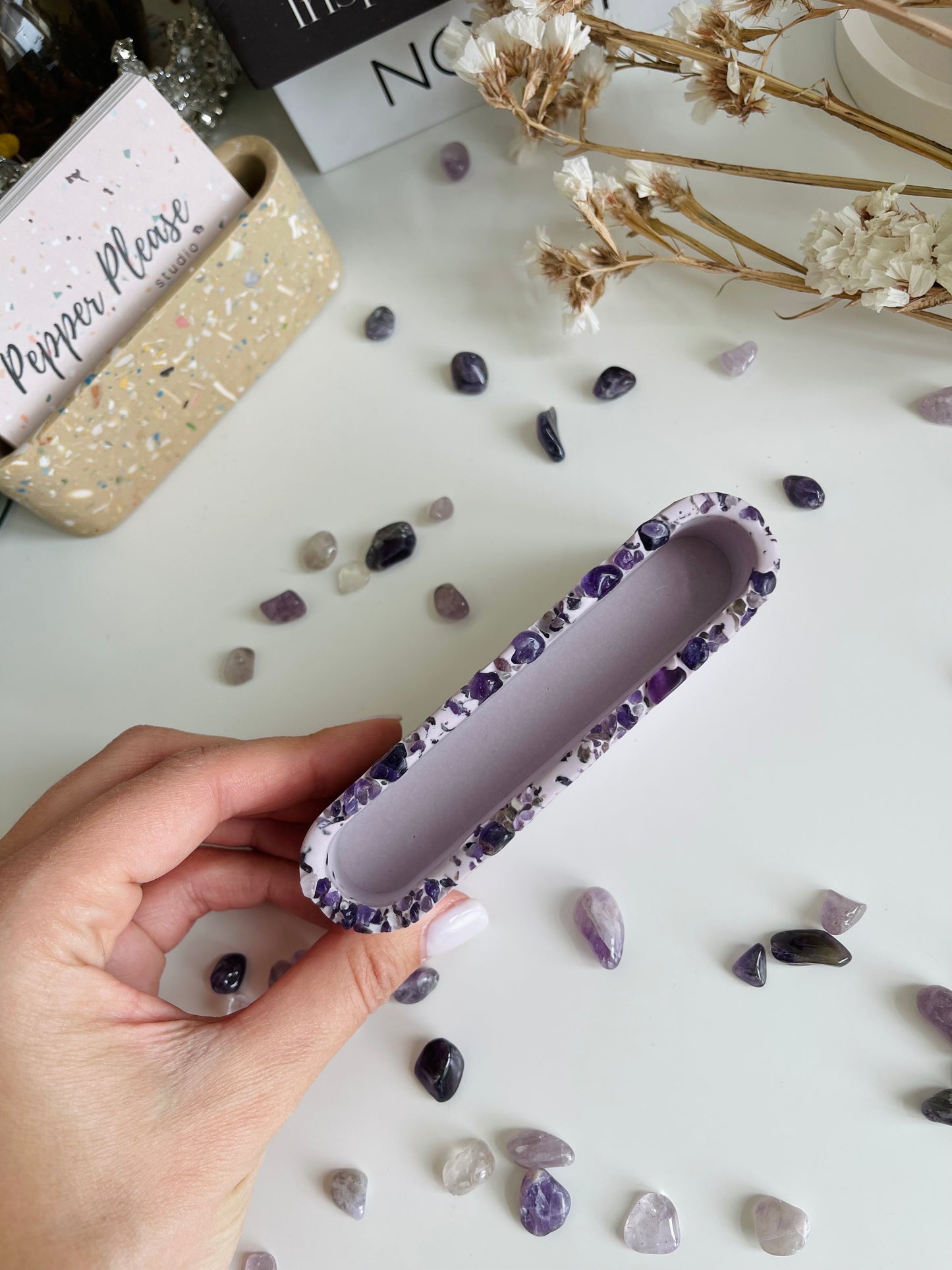 Business Card Holder - Amethyst Rim